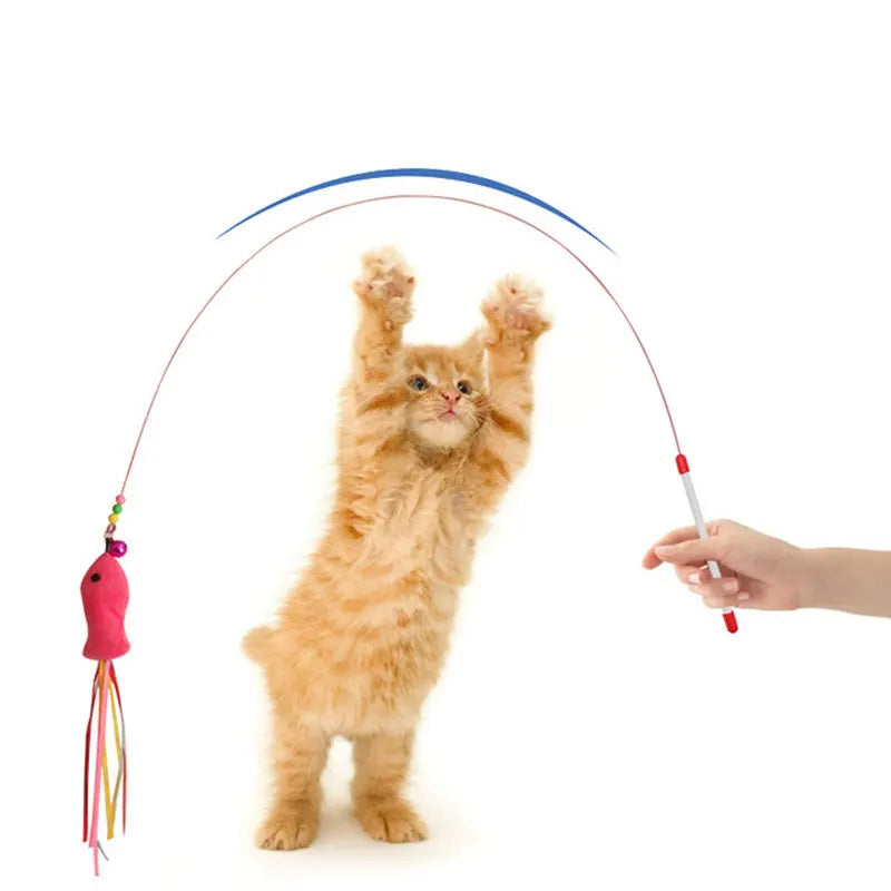 Kattspö med Elastisk Metallstång och 3 Utbytbara Fiskar