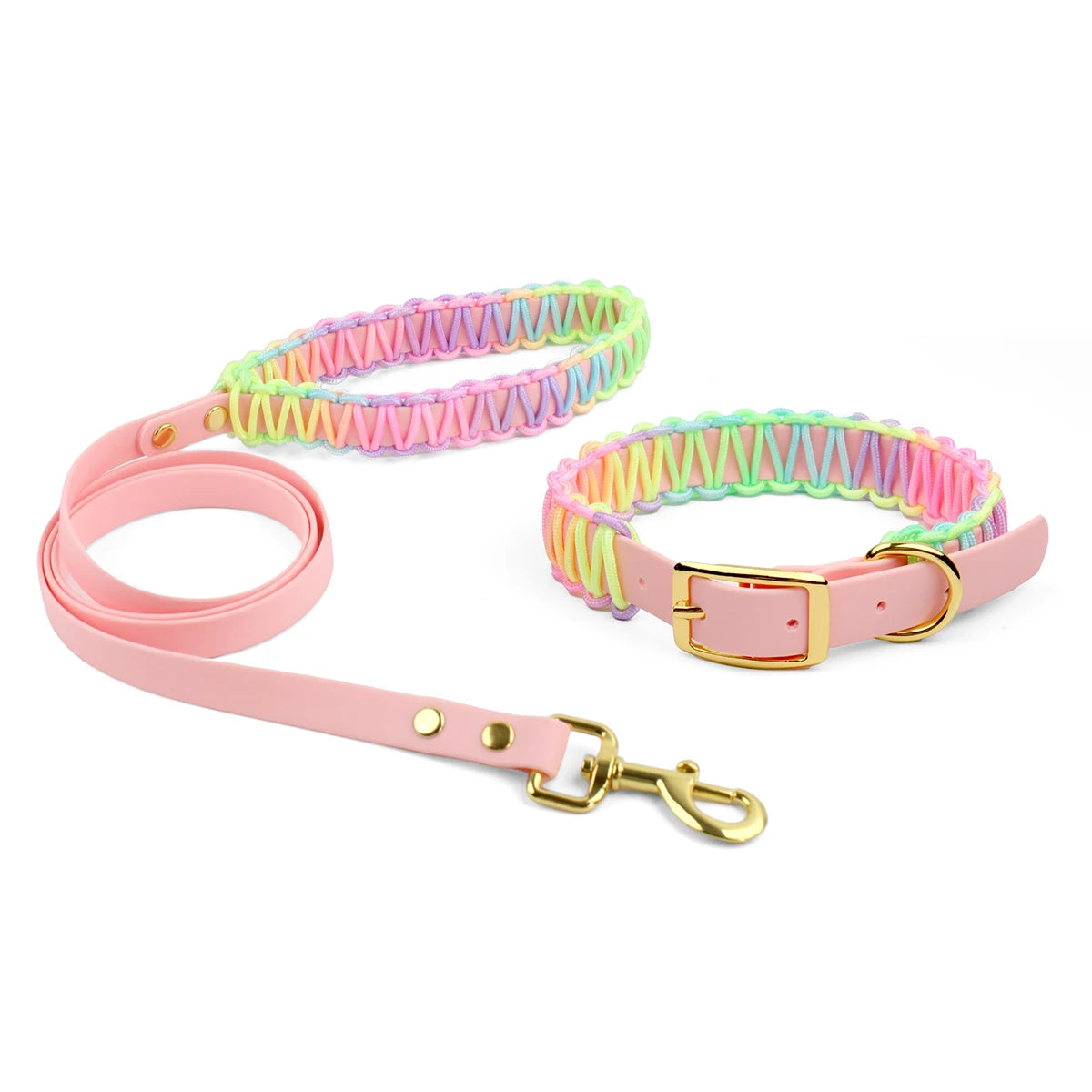 Justerbart Hundhalsband och Koppelset i PVC och Flätad Nylon – Färgglatt och Slitstarkt