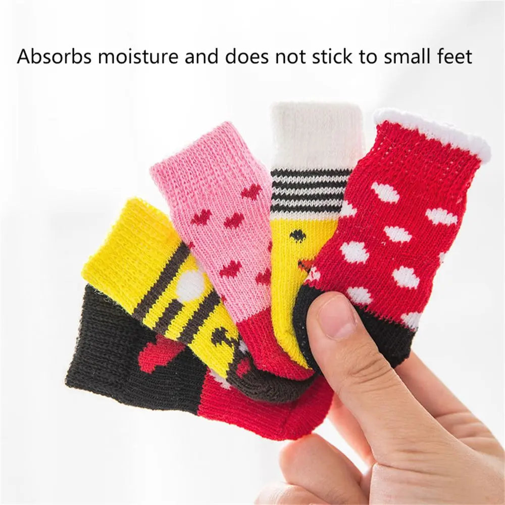 Söta Halkfria Hund- och Kattsockor i Bomullsblandning – 4-pack