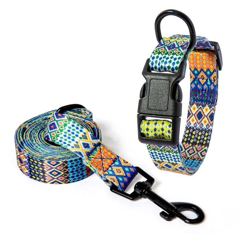 Boho Halsband med Koppel för Hundar och Katter – Justerbart och Slitstarkt Set i Trendig Design