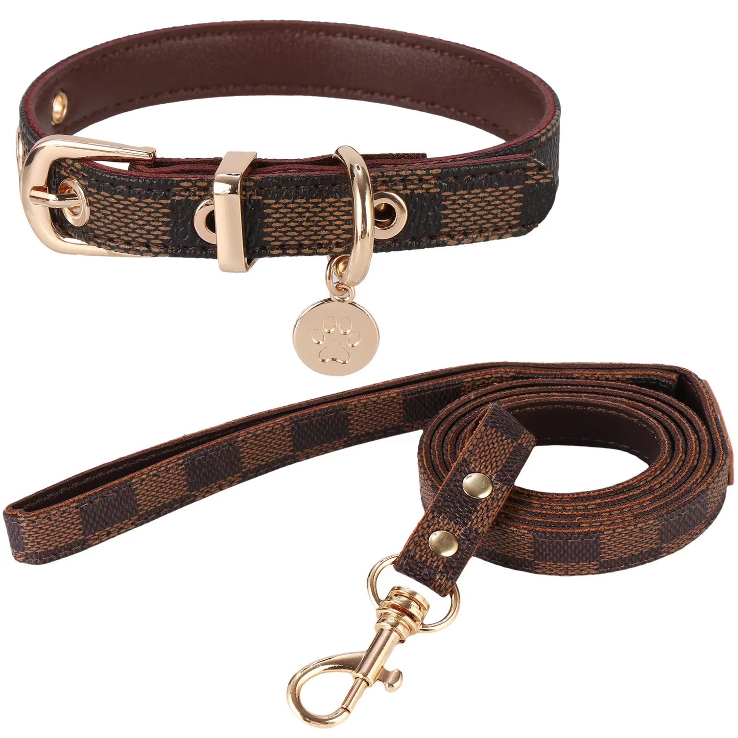 Exklusivt Halsband & Koppel i Vintagestil med Berlock – För Hundar med Stil