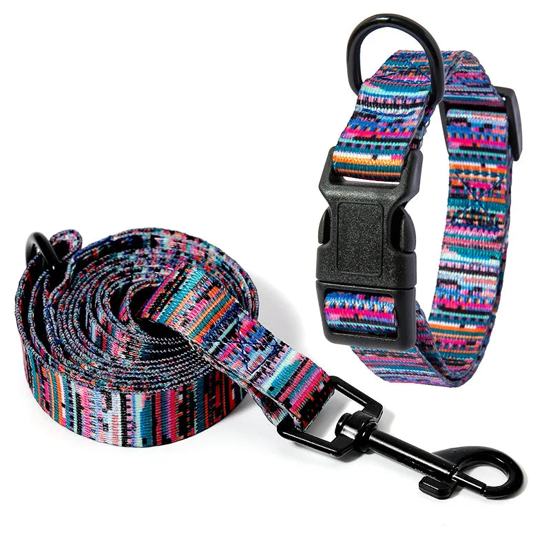 Boho Halsband med Koppel för Hundar och Katter – Justerbart och Slitstarkt Set i Trendig Design