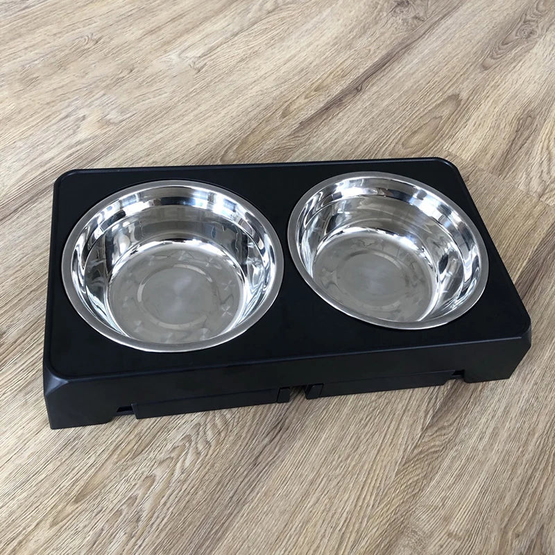 Upphöjt Matbord för Hund - Justerbar Höjd med Dubbla Rostfria Skålar