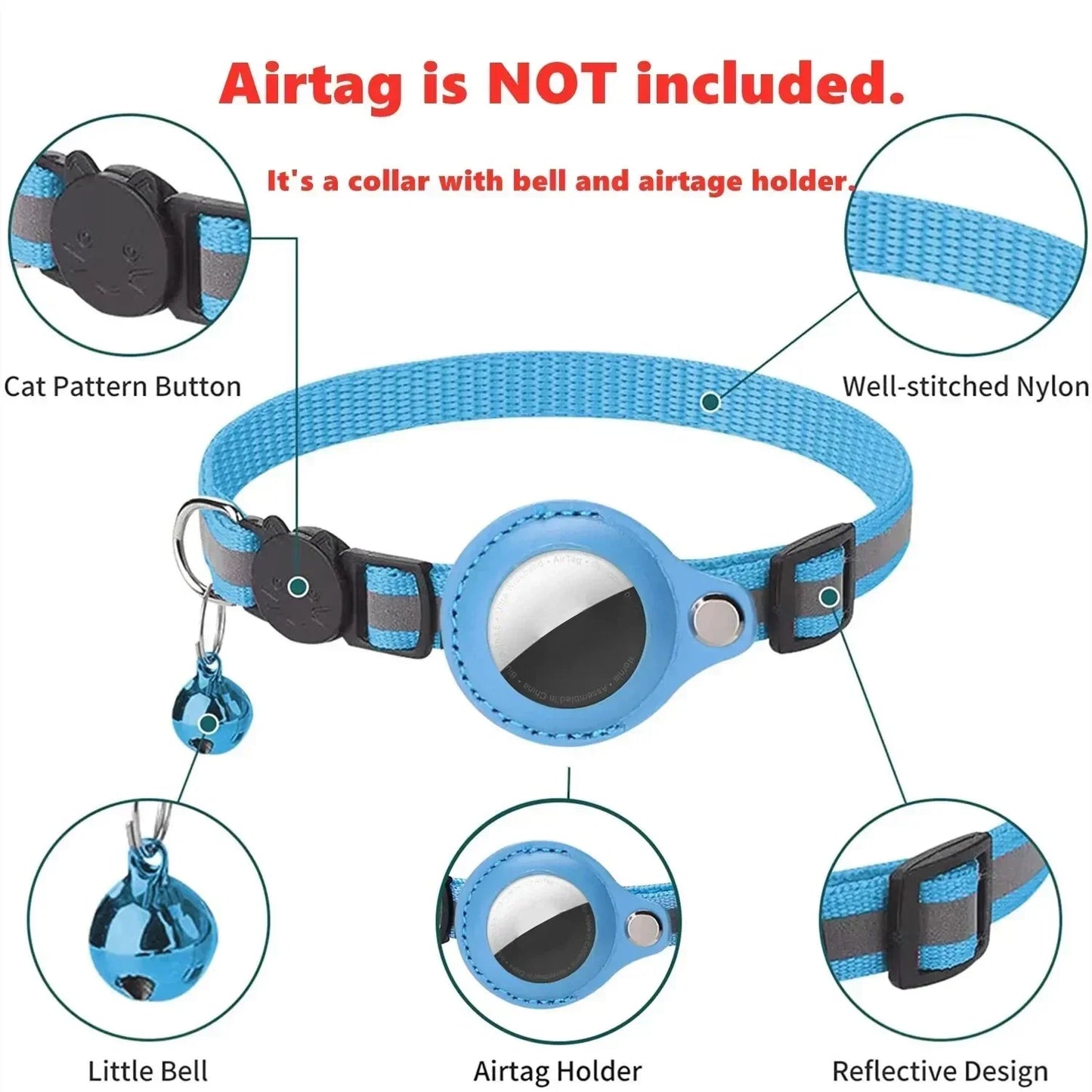 Katthalsband med AirTag-ficka – Reflekterande, Justerbart & Vattentåligt med Bjällra