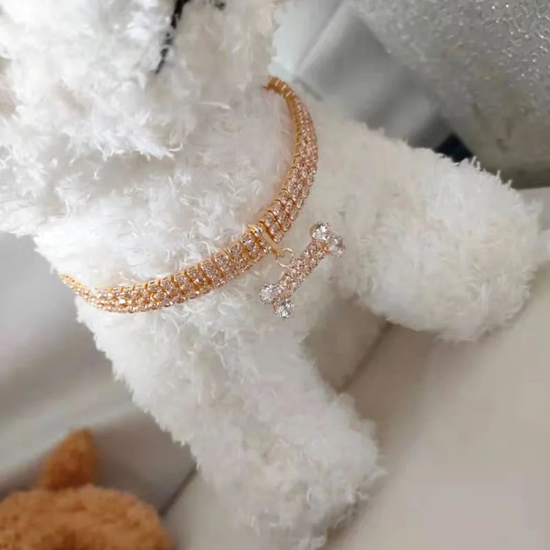 Lyxigt Halsband med Strass & Benberlock – Justerbart för Små Hundar & Katter