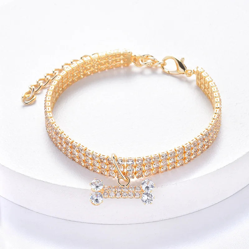Lyxigt Halsband med Strass & Benberlock – Justerbart för Små Hundar & Katter