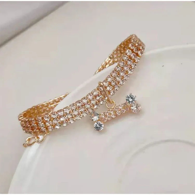 Lyxigt Halsband med Strass & Benberlock – Justerbart för Små Hundar & Katter