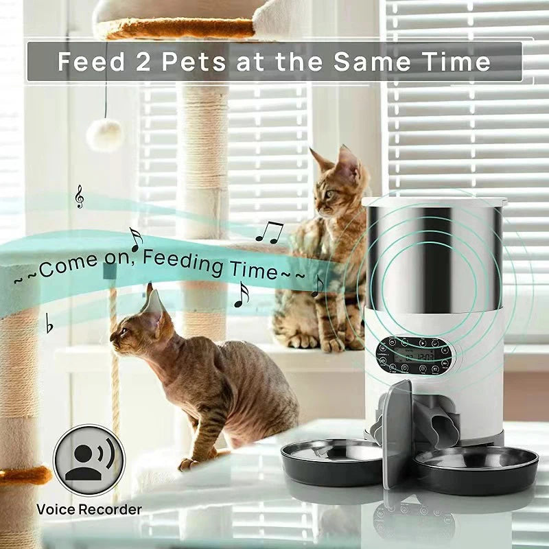 Appstyrd Automatisk Foderautomat för Katt & Hund – 4 Måltider/Dag, Röstinspelning & Sensorstyrd Matning