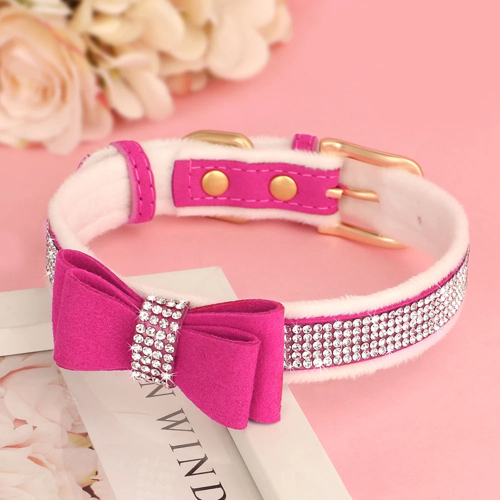 Glittrigt Halsband med Strass och Rosett för Små Hundar och Katter