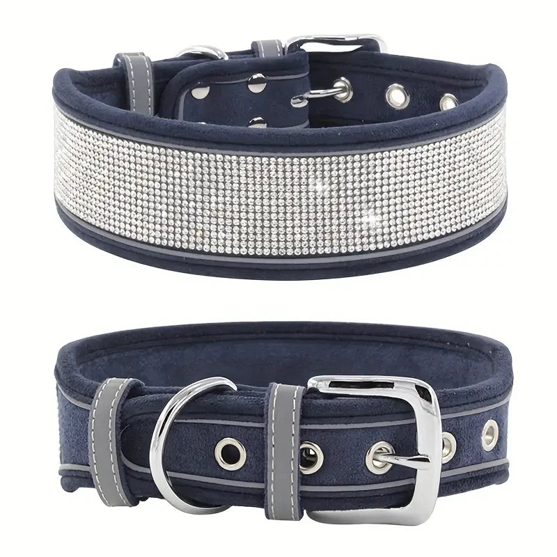 Elegant Justerbart Hundhalsband i Mockaimitation med Gnistrande Dekoration och Reflex