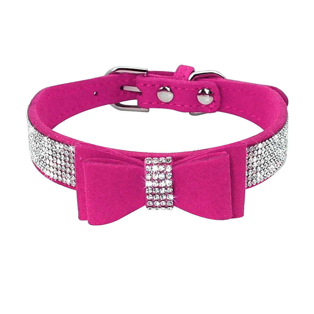 Glittrigt Halsband med Strass och Rosett för Små Hundar och Katter