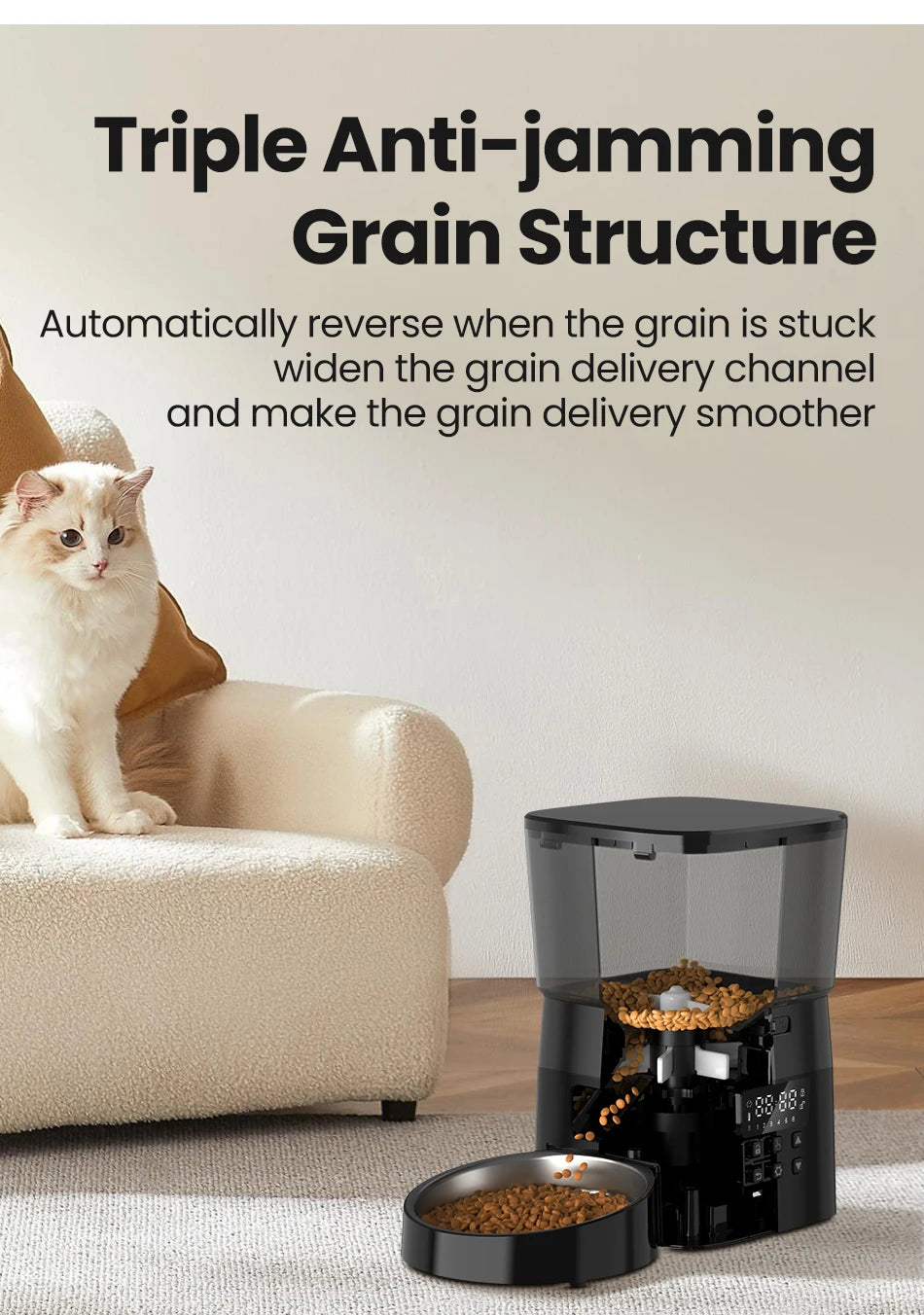 Schemalagd Automatisk Foderautomat med LCD-display – Torrfoderdispenser för Katt & Hund