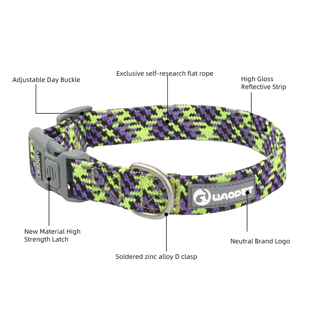 Justerbart Reflekterande Flätat Hundhalsband i Slitstark Nylon - för Medelstora till Stora Hundar