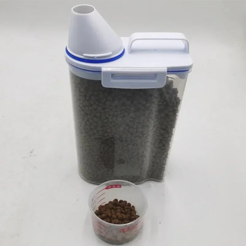 Tätslutande Foderburk för Hund- och Kattmat – 1,5/2 kg Plastbehållare med Måttkopp