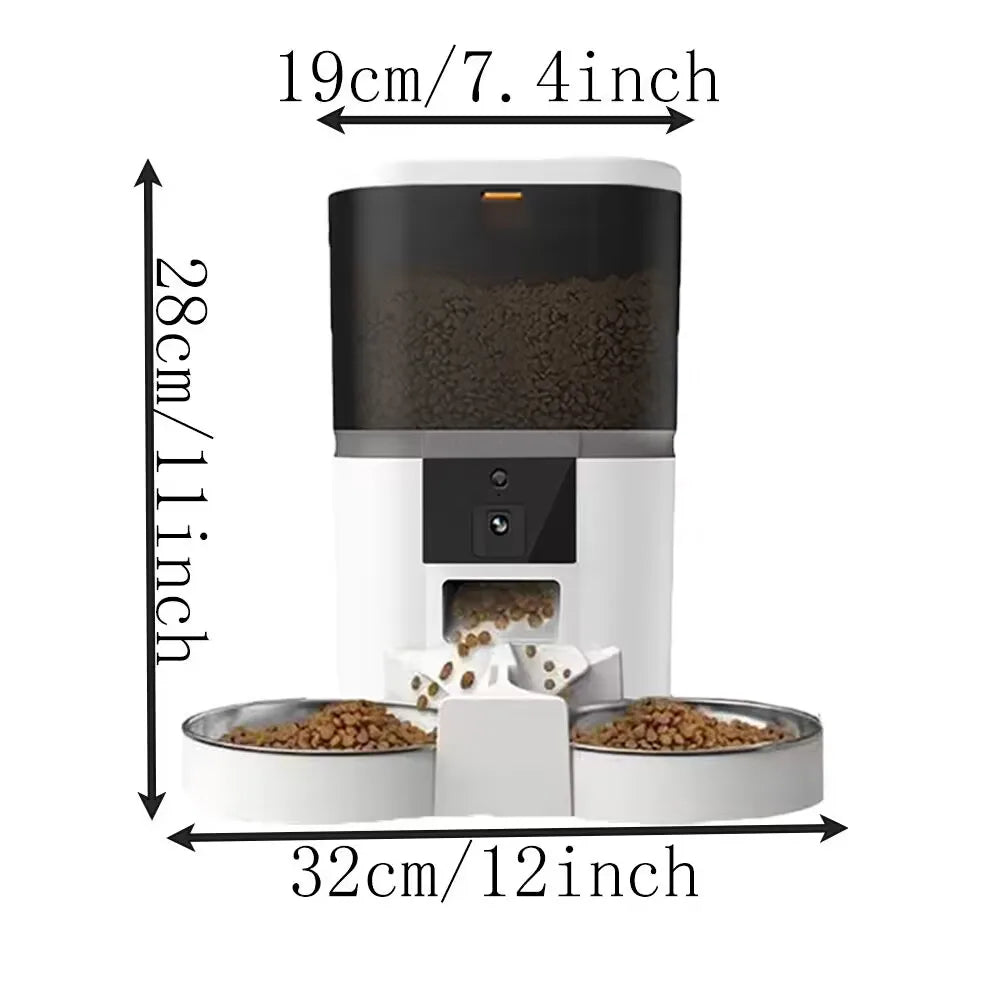 Smart Automatisk Foderautomat 4L för Katt & Liten Hund – Kamera, Röstinspelning & Dubbel Skål