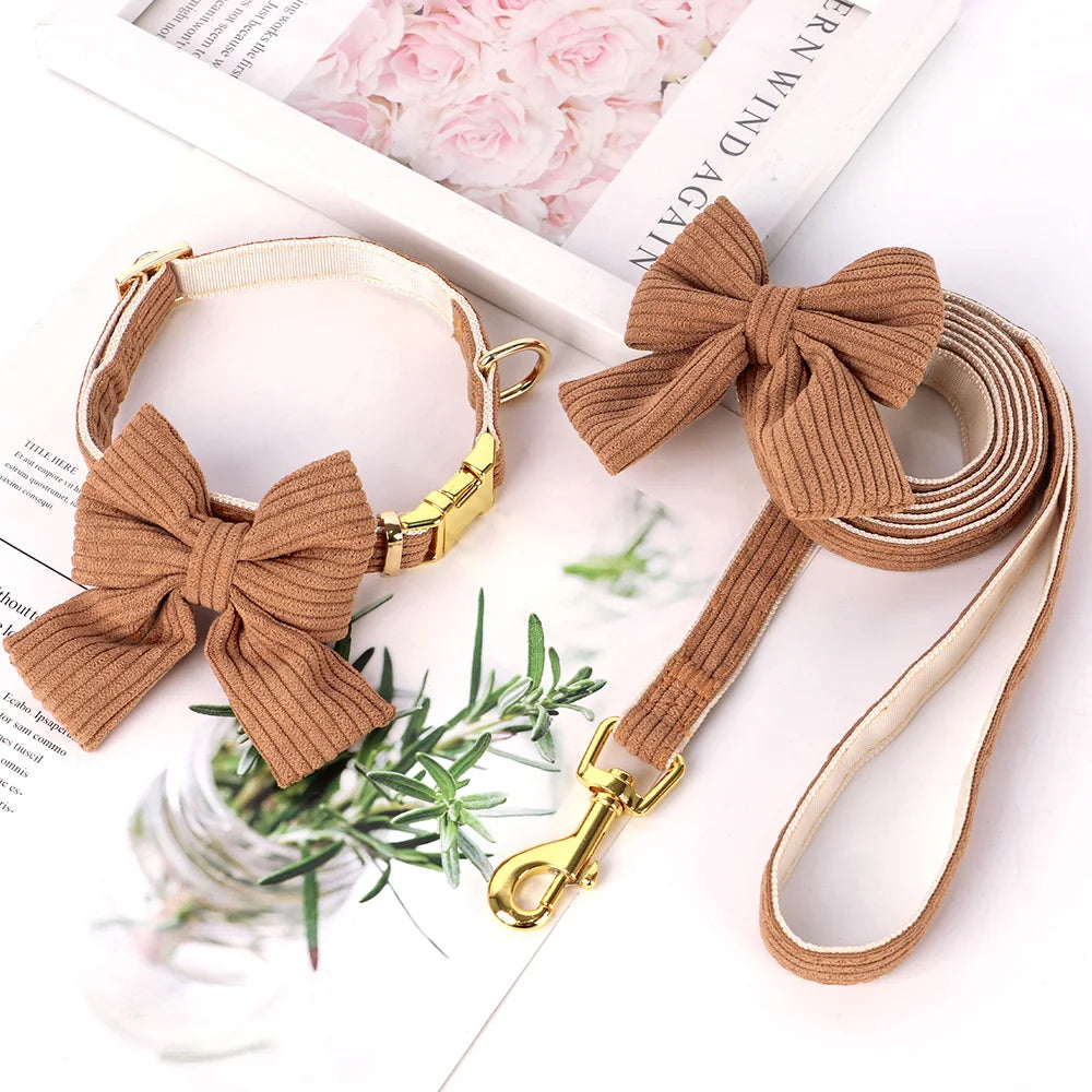 Sött Halsband och Koppelset i Sammet för Små till Medelstora Hundar