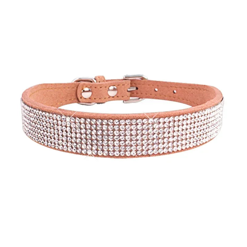 Bling Hundhalsband i Mjuk Mocka Immitation – Justerbart & Glittrande med Strass för Hund & Katt