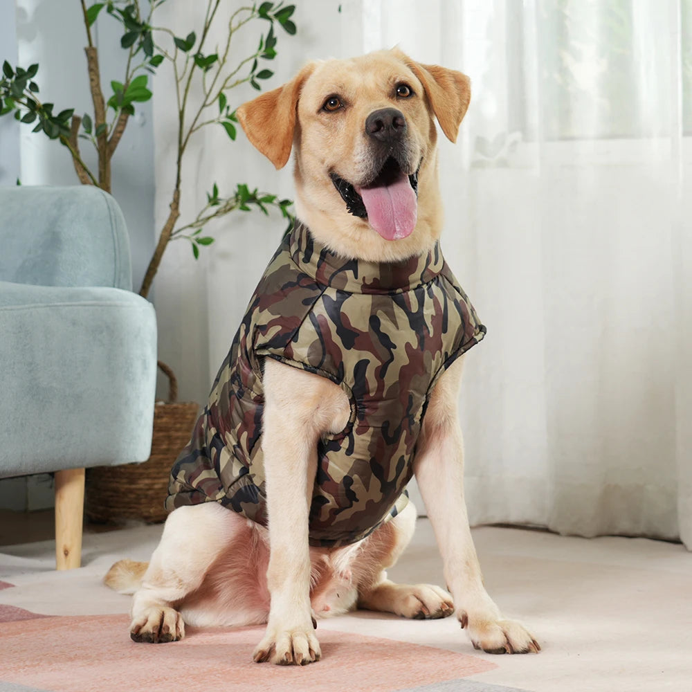 Tjockfodrad, Vindtät och Vattentät Hundjacka med Kamouflagemönster för Mellan till Stora Hundar
