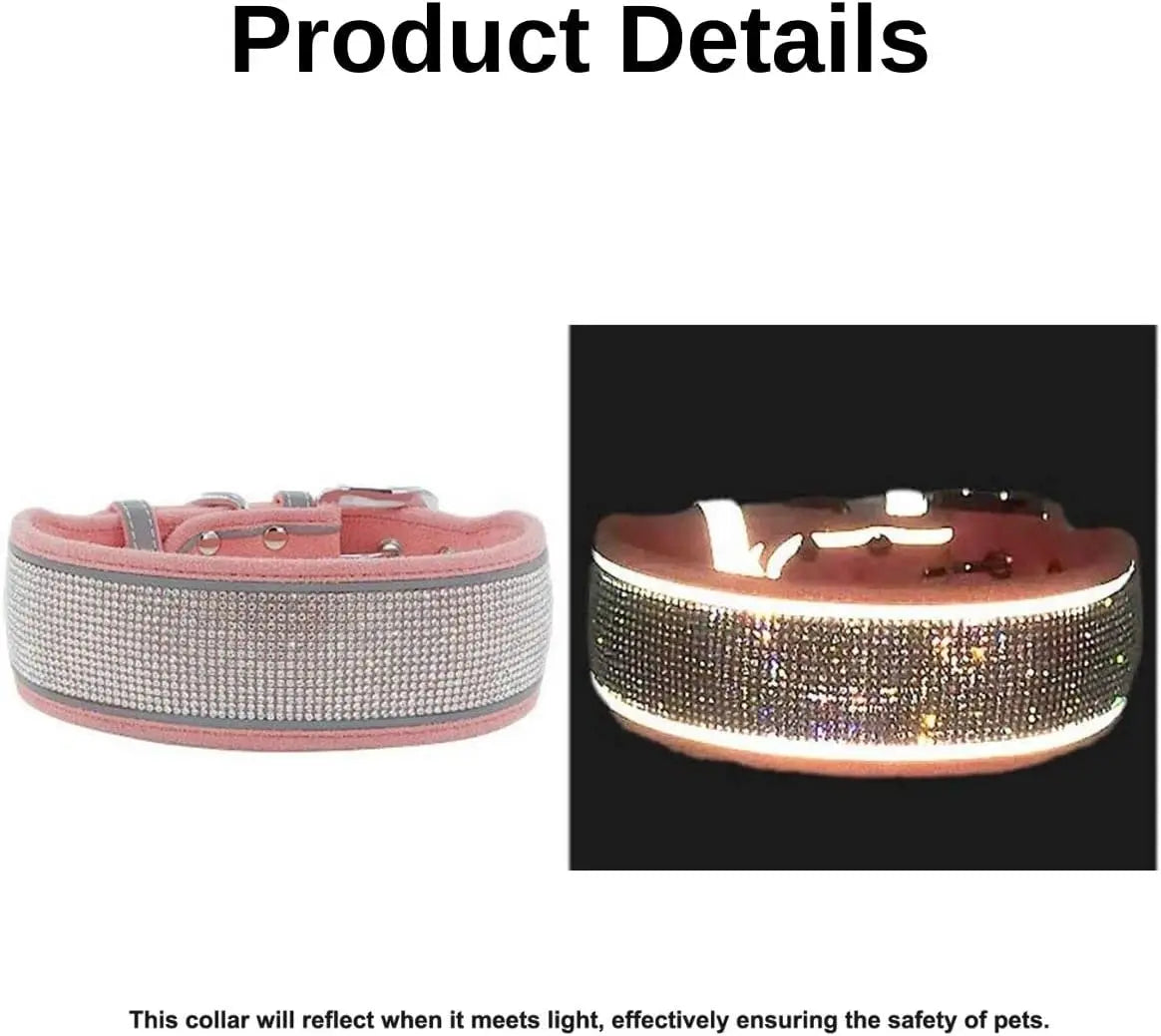 Elegant Justerbart Hundhalsband i Mockaimitation med Gnistrande Dekoration och Reflex