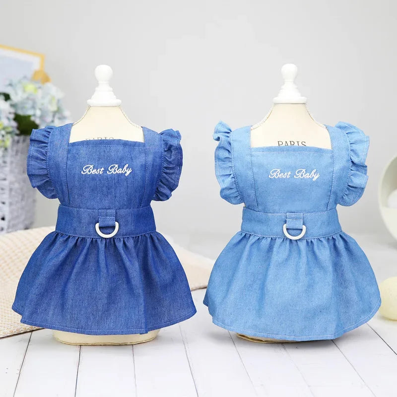 Hundklänning i Denim för Små Hundar & Katter – Broderad Sommarklänning