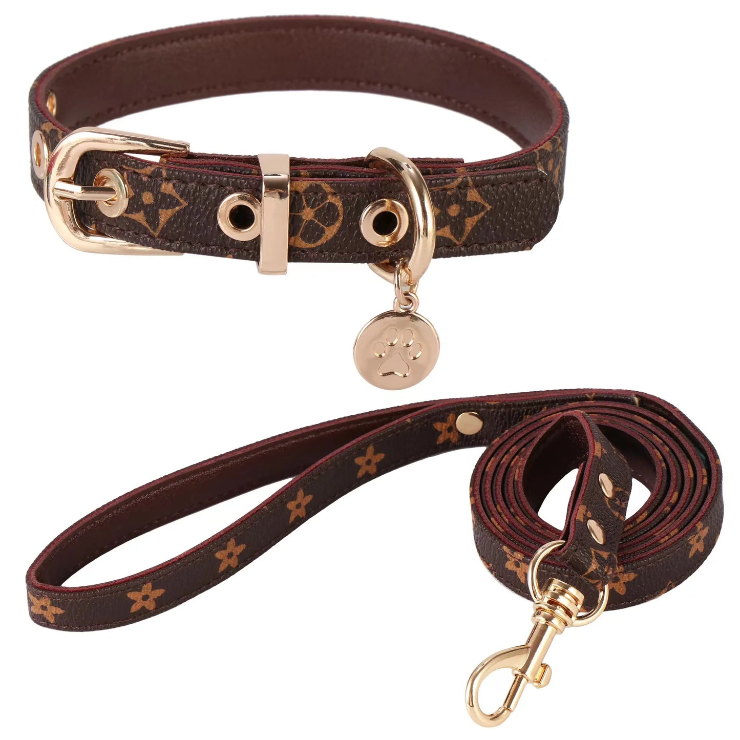 Exklusivt Halsband & Koppel i Vintagestil med Berlock – För Hundar med Stil