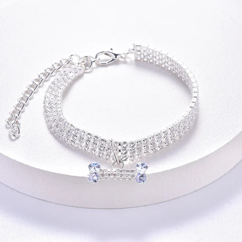 Lyxigt Halsband med Strass & Benberlock – Justerbart för Små Hundar & Katter