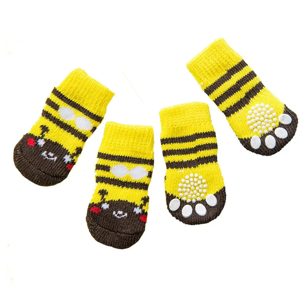 Söta Halkfria Hund- och Kattsockor i Bomullsblandning – 4-pack