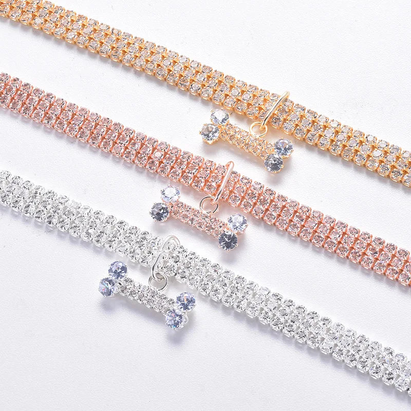 Lyxigt Halsband med Strass & Benberlock – Justerbart för Små Hundar & Katter