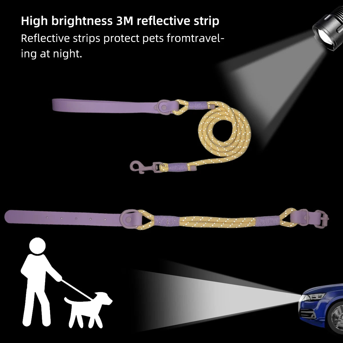 Populärt Justerbart Halsbands- och Koppelset i Reflekterande Nylon – Hundpromenad i Somrig Design