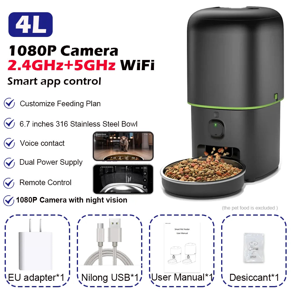 Smart WiFi-Styrd Automatisk Foderautomat med Kamera – För Katt & Hund