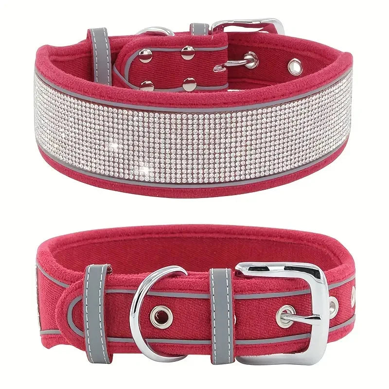 Elegant Justerbart Hundhalsband i Mockaimitation med Gnistrande Dekoration och Reflex