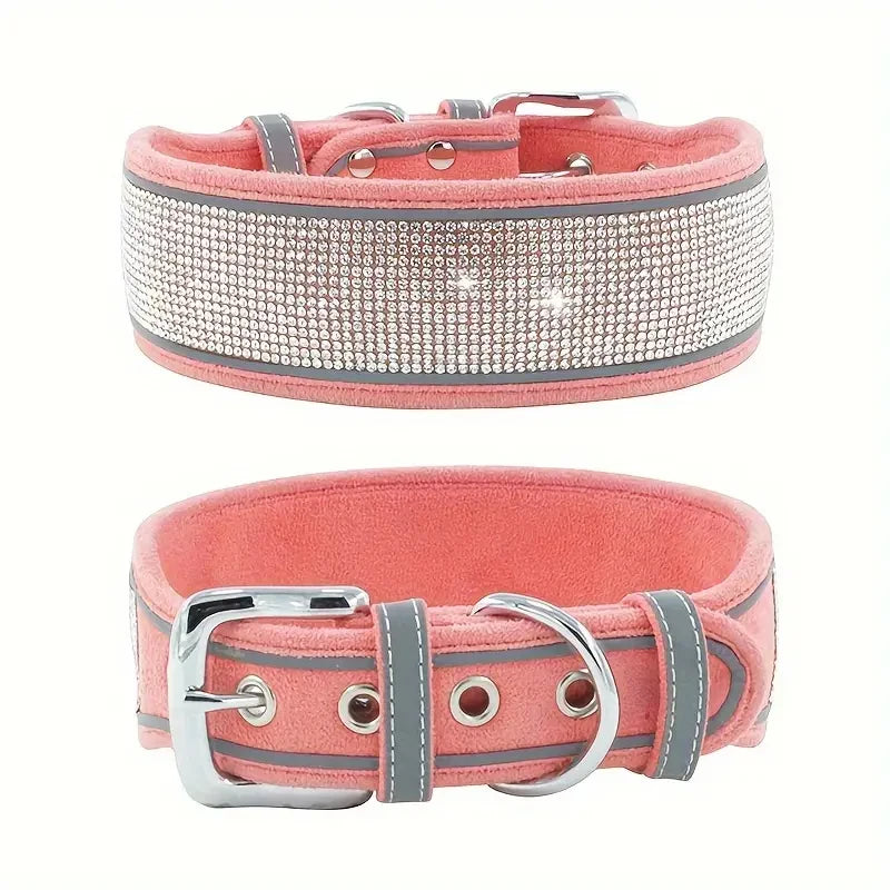 Elegant Justerbart Hundhalsband i Mockaimitation med Gnistrande Dekoration och Reflex