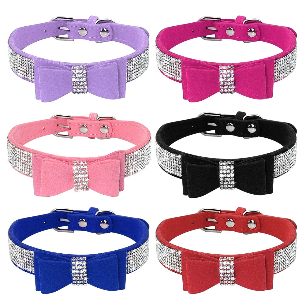 Glittrigt Halsband med Strass och Rosett för Små Hundar och Katter