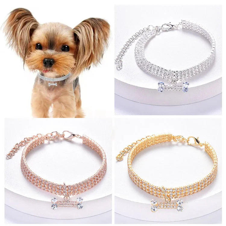 Lyxigt Halsband med Strass & Benberlock – Justerbart för Små Hundar & Katter