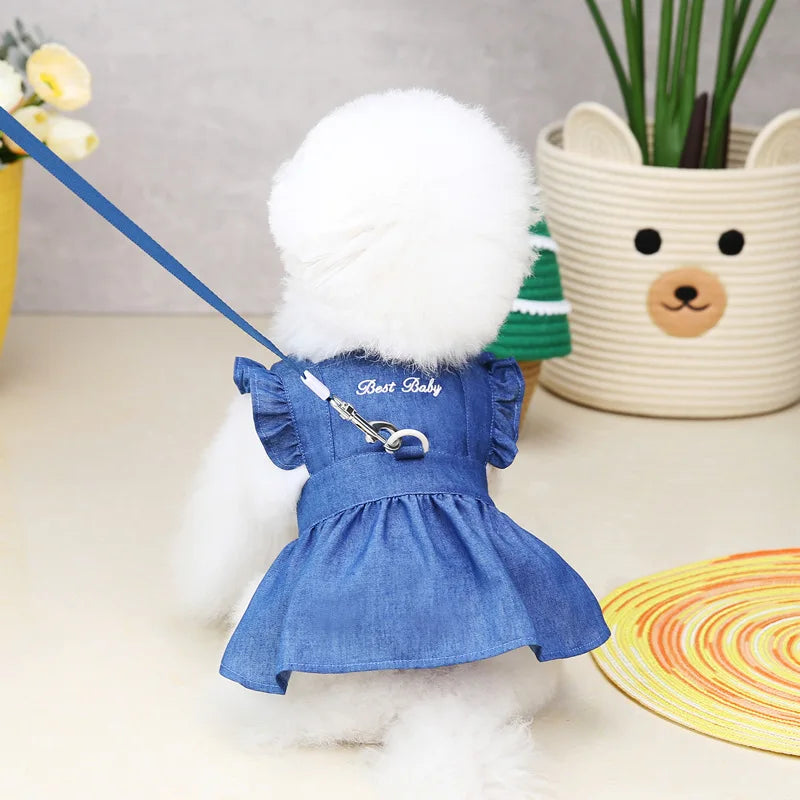 Hundklänning i Denim för Små Hundar & Katter – Broderad Sommarklänning