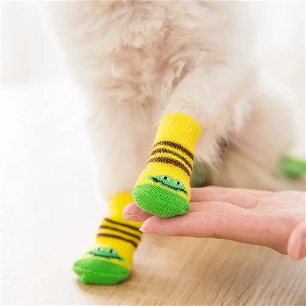 Söta Halkfria Hund- och Kattsockor i Bomullsblandning – 4-pack