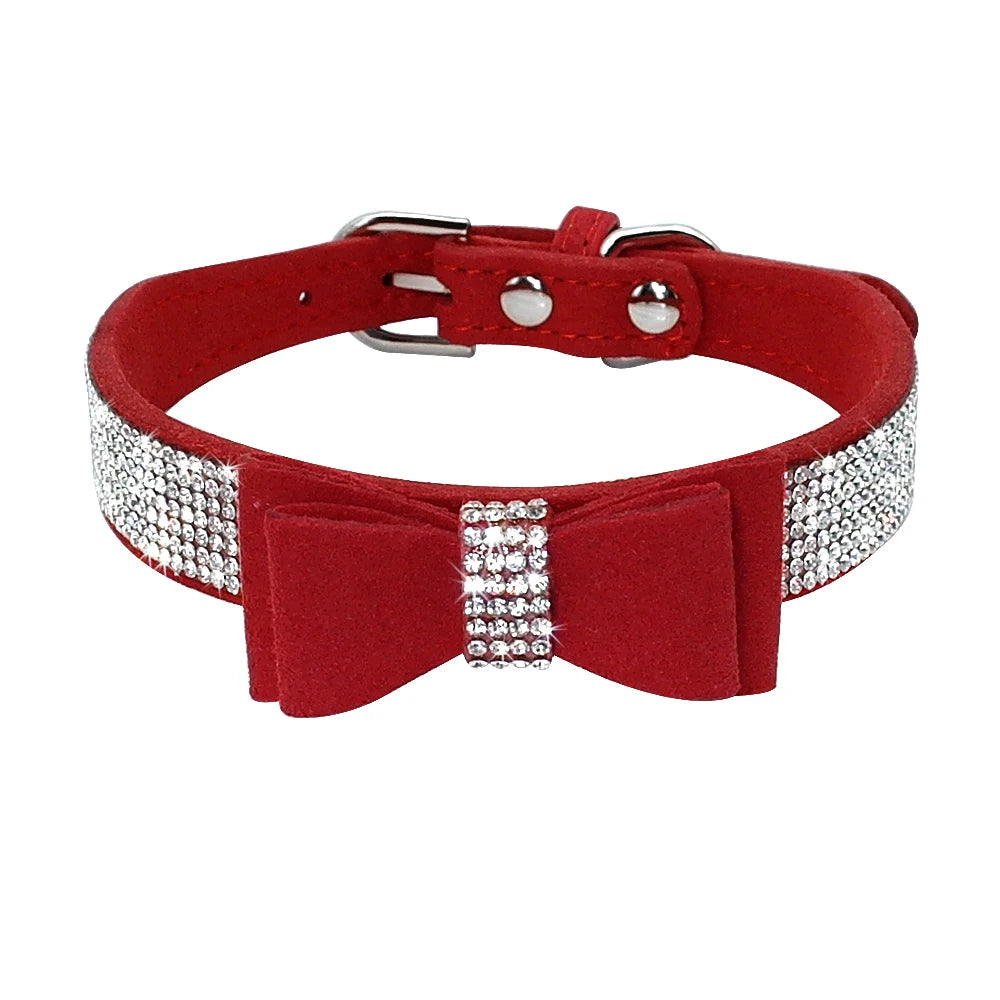 Glittrigt Halsband med Strass och Rosett för Små Hundar och Katter