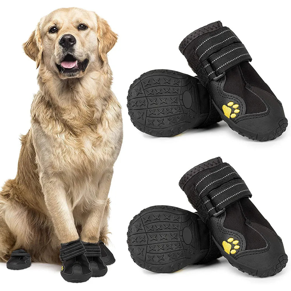 Vattentäta Hundskor – Halksäkra Gummiskor med Reflex - Skydd för Tassar i Snö & Värme – 4-pack