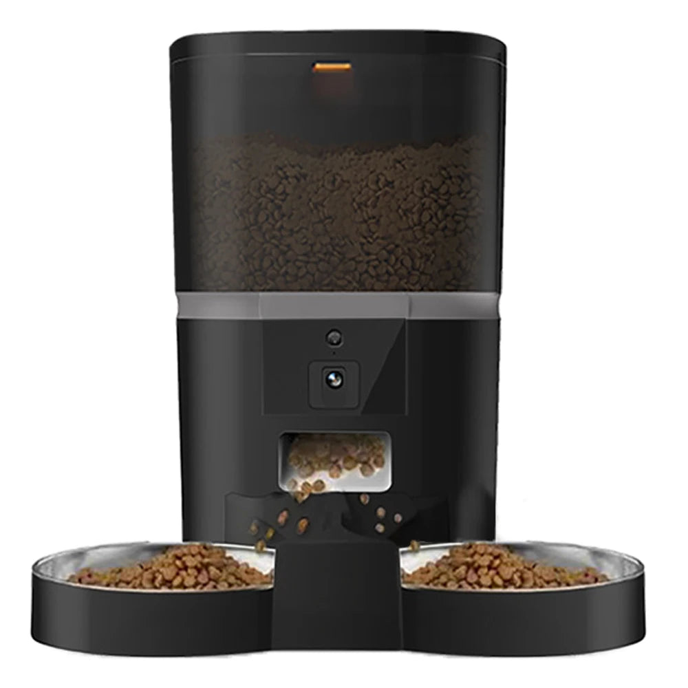 Smart Automatisk Foderautomat 4L för Katt & Liten Hund – Kamera, Röstinspelning & Dubbel Skål