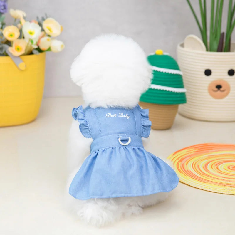 Hundklänning i Denim för Små Hundar & Katter – Broderad Sommarklänning