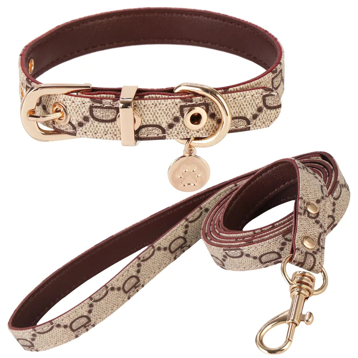 Exklusivt Halsband & Koppel i Vintagestil med Berlock – För Hundar med Stil