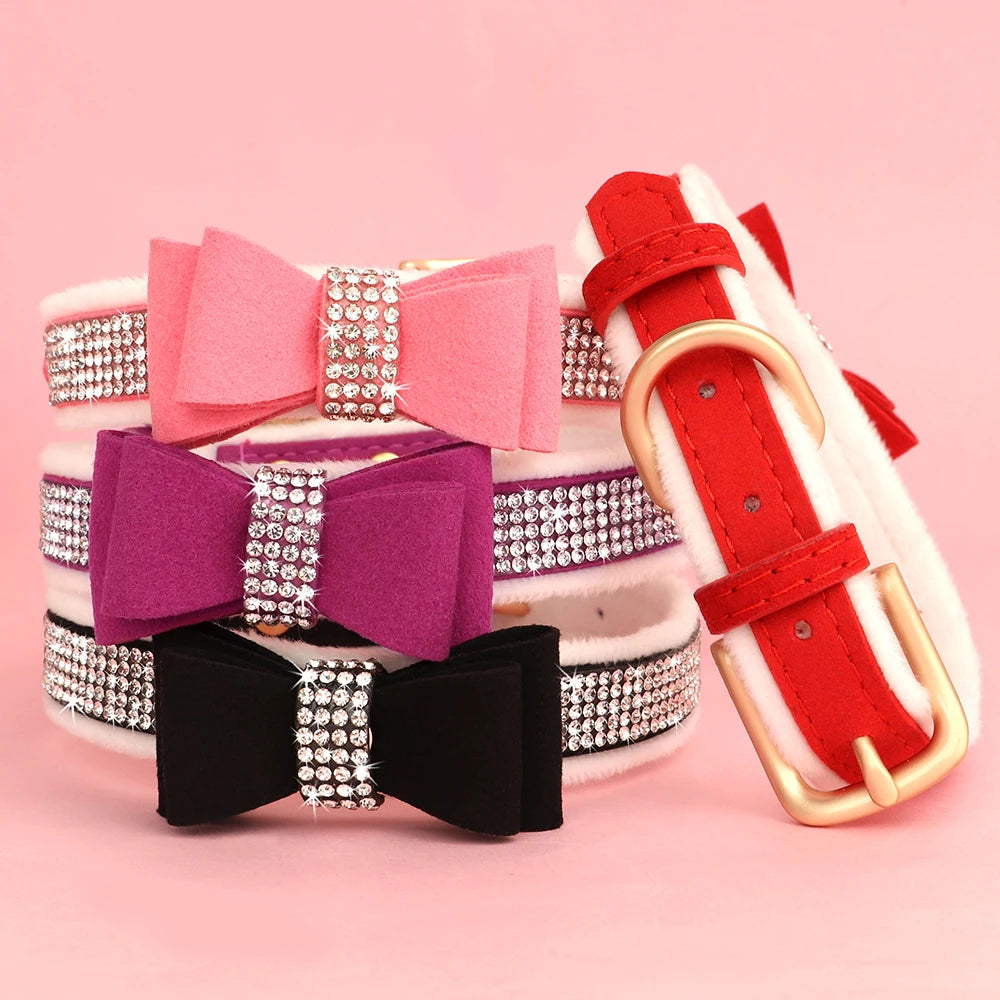 Glittrigt Halsband med Strass och Rosett för Små Hundar och Katter