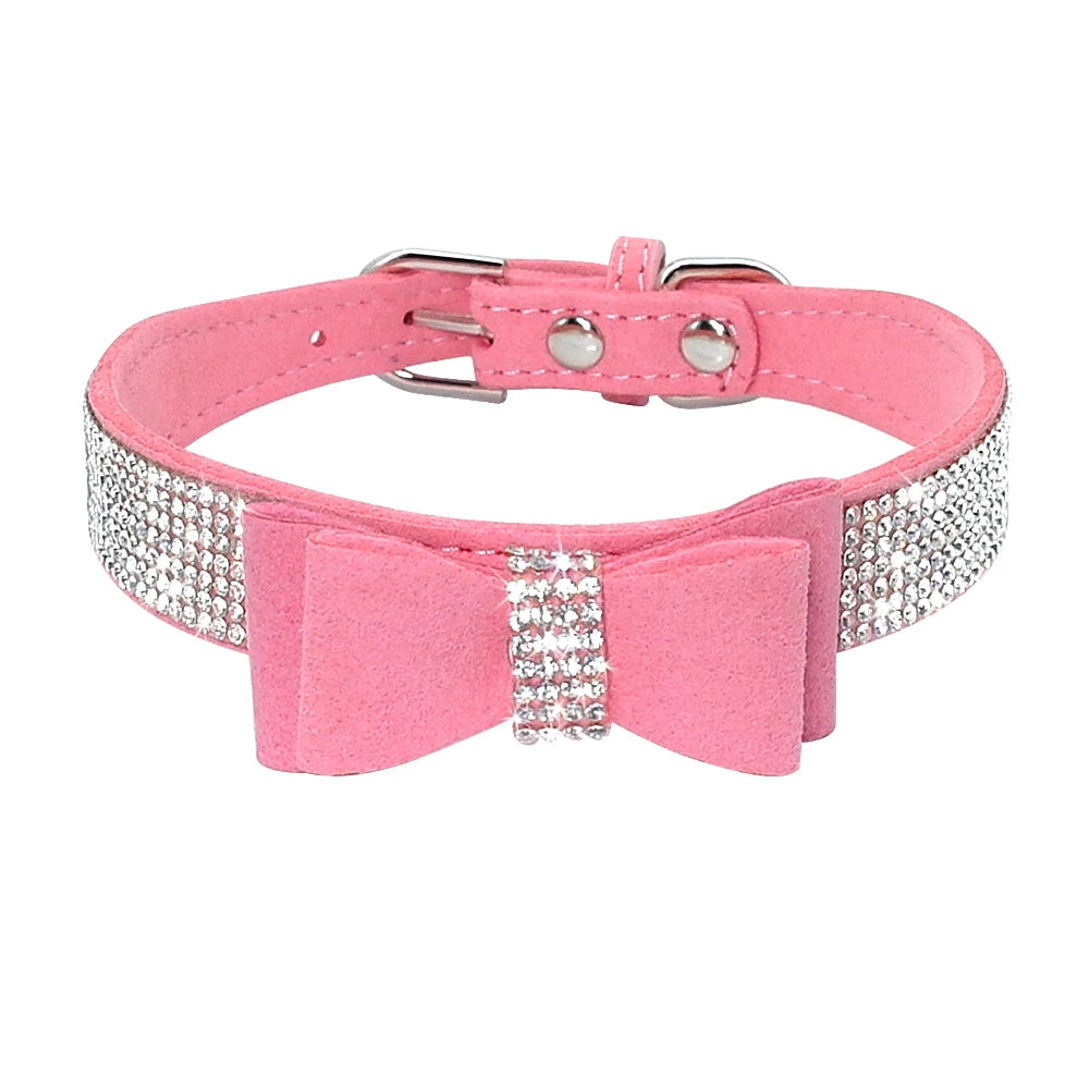 Glittrigt Halsband med Strass och Rosett för Små Hundar och Katter