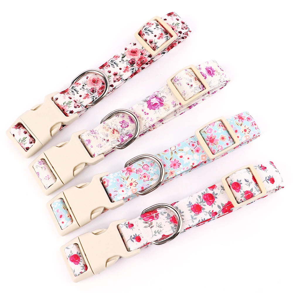 Justerbart Nylonhalsband för Hund – Söt Design med Blommor