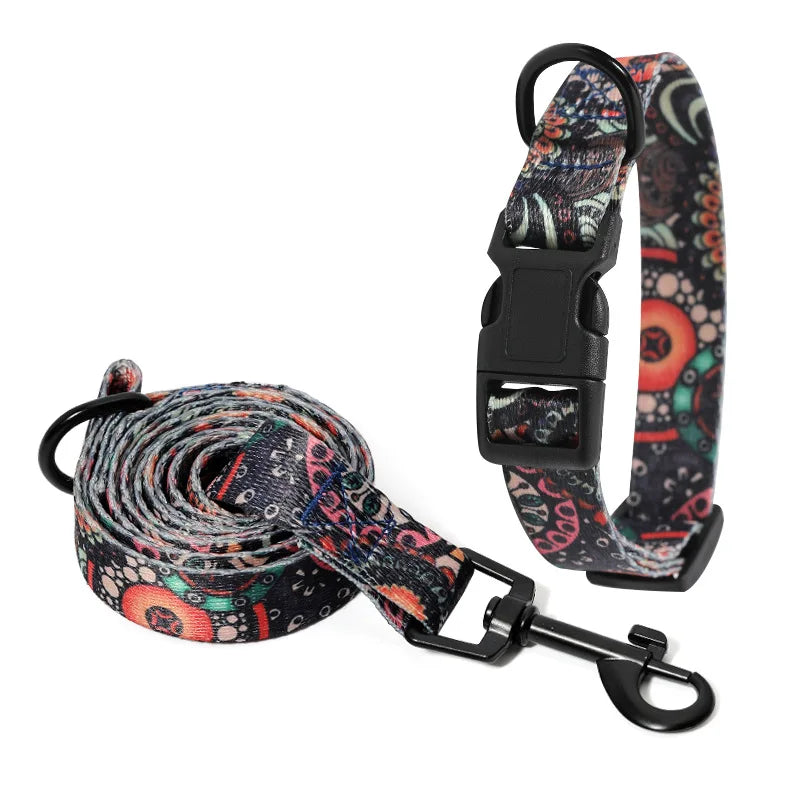 Boho Halsband med Koppel för Hundar och Katter – Justerbart och Slitstarkt Set i Trendig Design