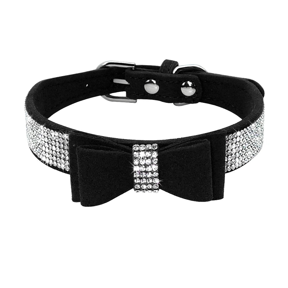 Glittrigt Halsband med Strass och Rosett för Små Hundar och Katter