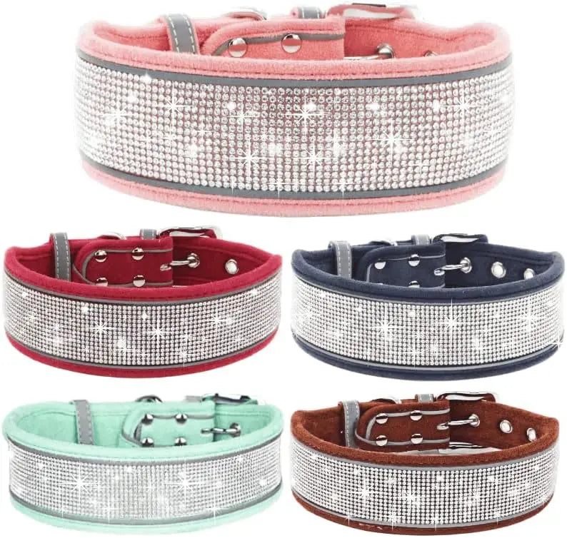 Elegant Justerbart Hundhalsband i Mockaimitation med Gnistrande Dekoration och Reflex