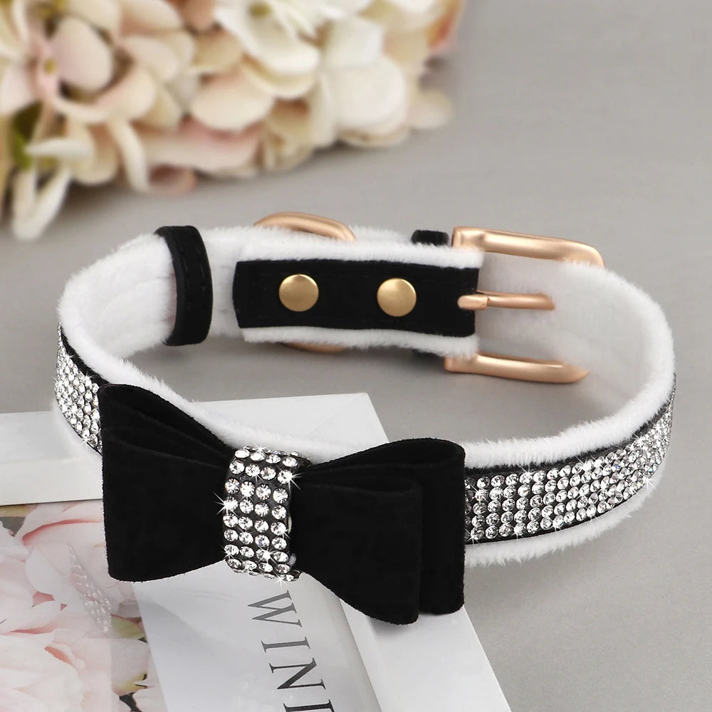 Glittrigt Halsband med Strass och Rosett för Små Hundar och Katter