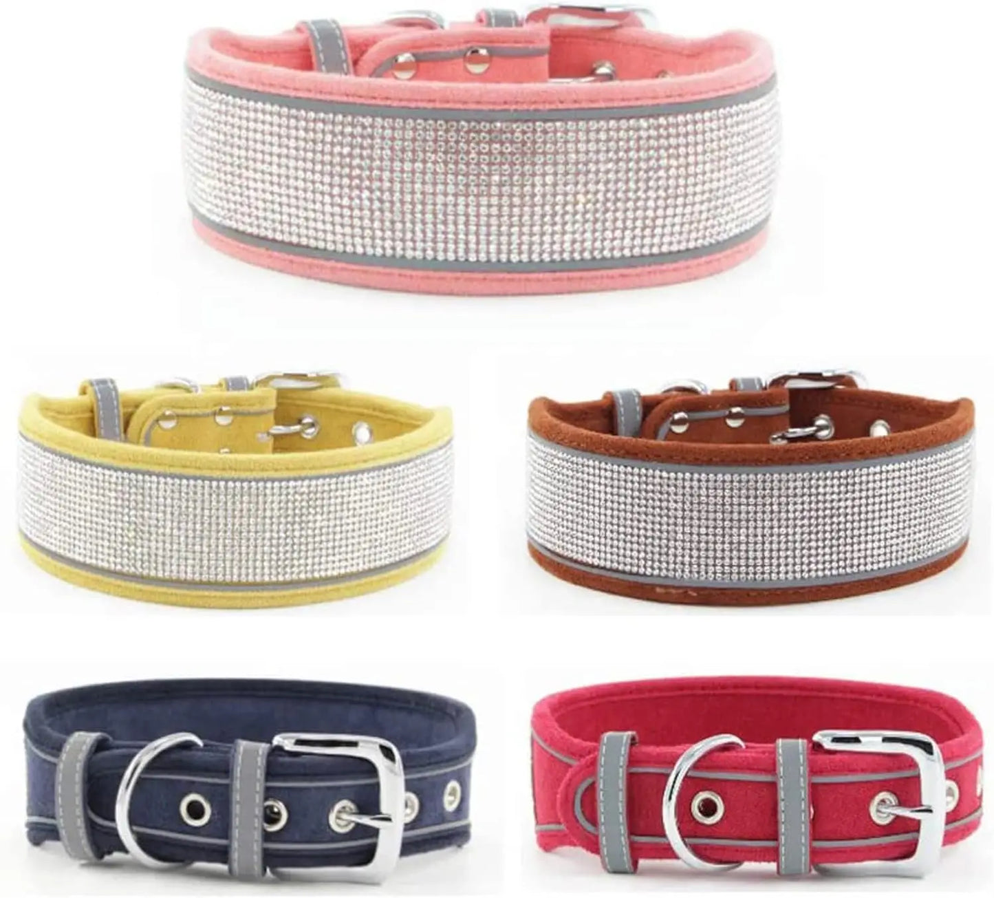 Elegant Justerbart Hundhalsband i Mockaimitation med Gnistrande Dekoration och Reflex