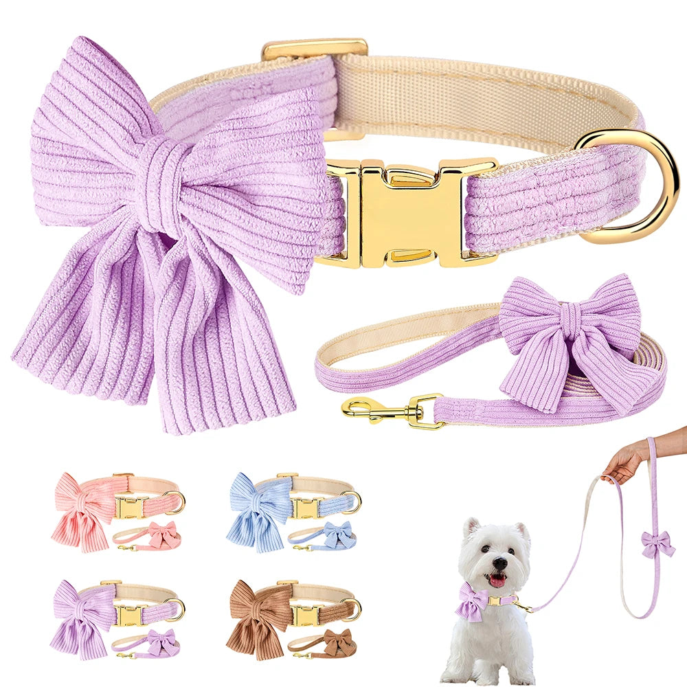 Sött Halsband och Koppelset i Sammet för Små till Medelstora Hundar